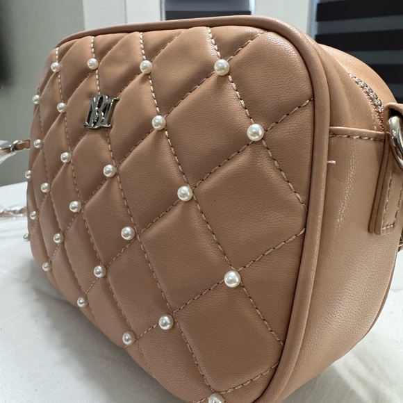 Badgley Mischka Elegant Quilted Pearl-Studded Crossbody Bag - Beige - Picture 7 of 7